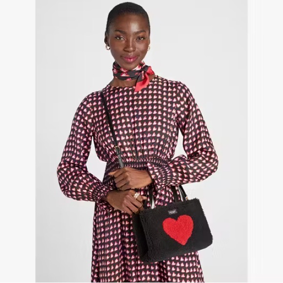 Kate Spade Sam Icon Intarsia Heart Faux Shearling Small Tote - Picture 6 of 9